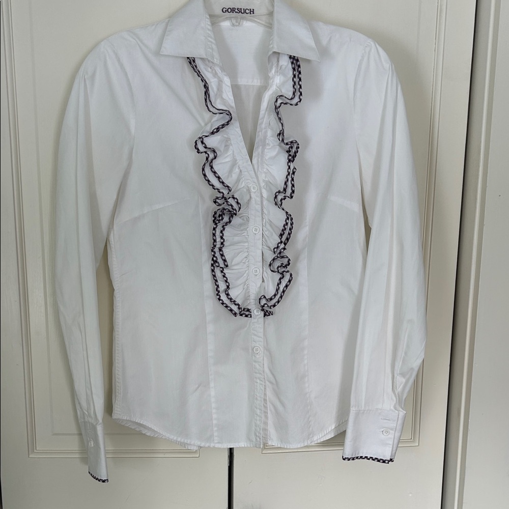 Gorsuch White Ruffle Trim Women's Top